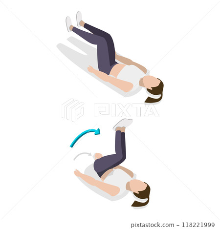 3D Isometric Flat Vector Illustration of ABS Workout For Women, Abdominal Training. Item 3 118221999