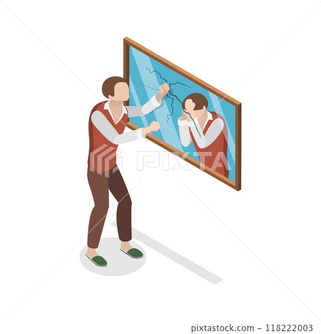 3D Isometric Flat Vector Illustration of Inner Conflict, Self-harm and Self-punishment. Item 4 118222003