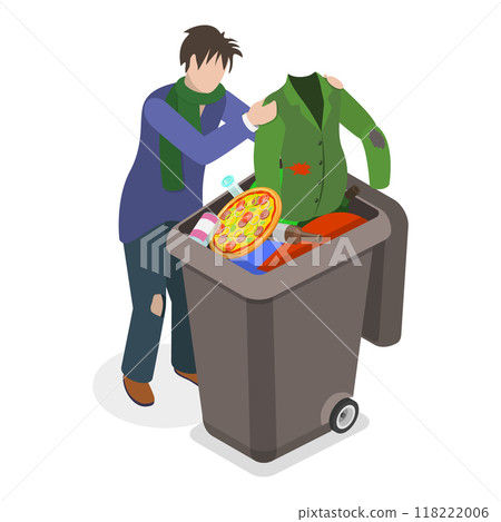 3D Isometric Flat Vector Set of Homeless People, Poverty, Unemployed and Refugees. Item 5 118222006