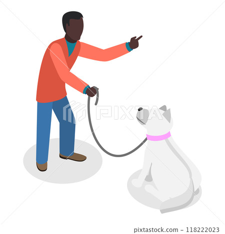 3D Isometric Flat Vector Set of Dog Training Scenes, Teaching Dogs Tricks. Item 2 118222023