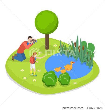 3D Isometric Flat Vector Illustration of Ornithology, Birdwatching Hobby, Outdoor Activity. Item 3 118222028