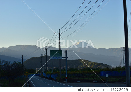 Koshu City, Yamanashi Prefecture Fruit Line Mount Fuji bathed in the morning sun 118222029