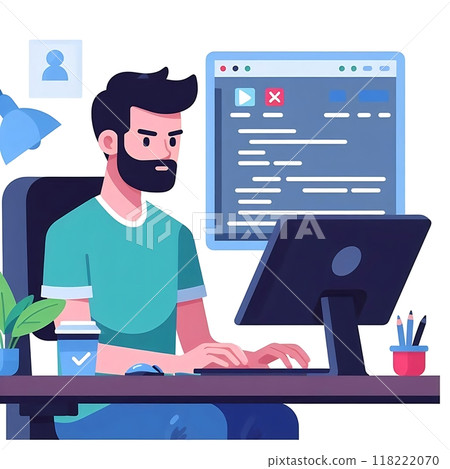 Programmer developer flat style illustration, white background, isolated, character Programmer developer flat style illustration, white background, isolated, character 118222070