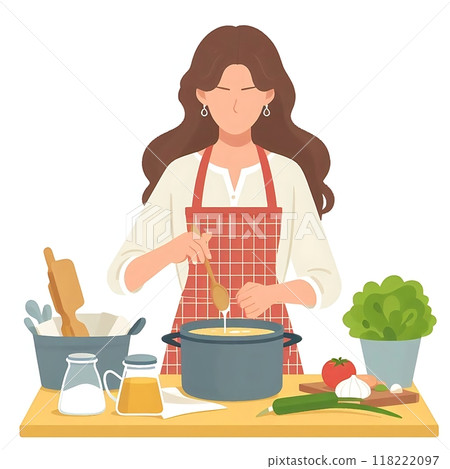 Woman cooking flat style illustration, white background 118222097
