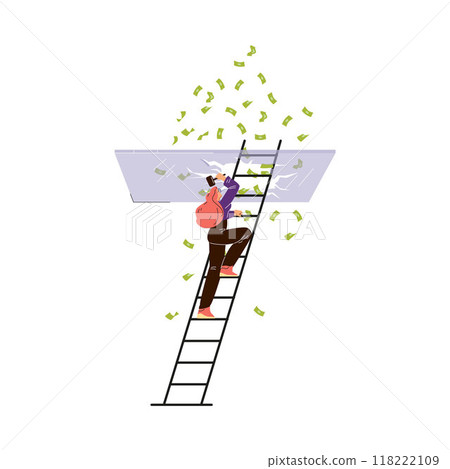 A vector illustration of a woman breaking a glass barrier symbolizing ambition and equality. 118222109