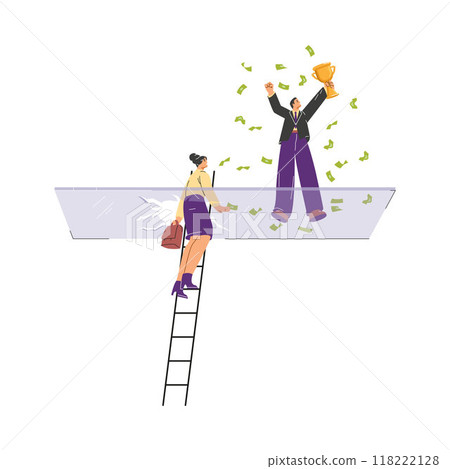 Woman climbs the career ladder, breaks through the glass ceiling. 118222128