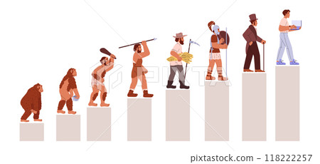 A vector illustration tracing the evolution of man from primitive cavemen to modern humans A vector illustration tracing the evolution of man from primitive cavemen to modern humans 118222257