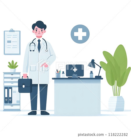 Young doctor, flat style, white background illustration, isolated 118222282