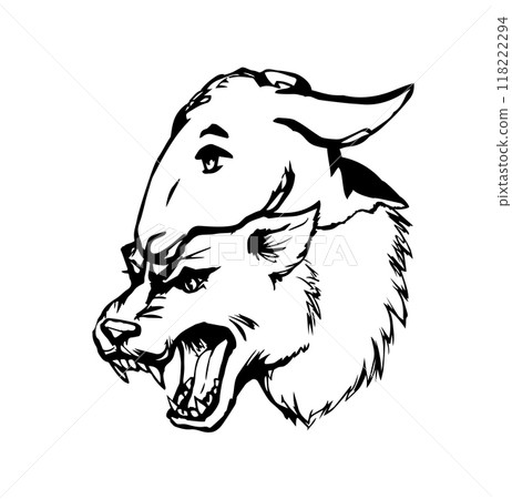 Vector drawing. Wolf in sheep's clothing 118222294