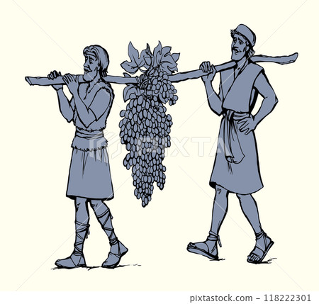 Vector drawing. Two men bear a grape. 118222301