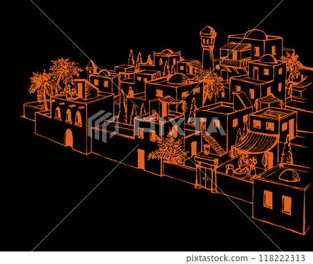 Vector drawing. Old arabic city 118222313