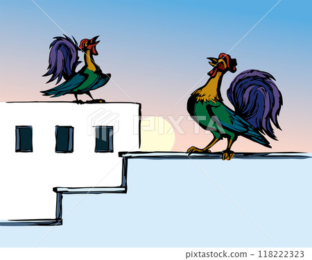 Vector drawing. Singing cock at morning Vector drawing. Singing cock at morning 118222323