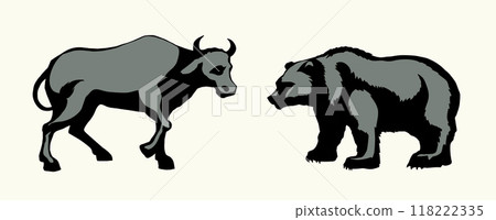 Vector drawing. Big cow and bear Vector drawing. Big cow and bear 118222335