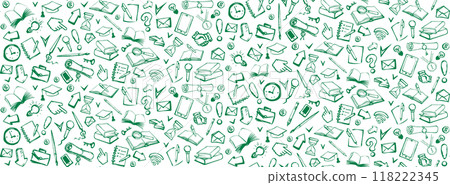 Vector background. Pattern of various icons 118222345