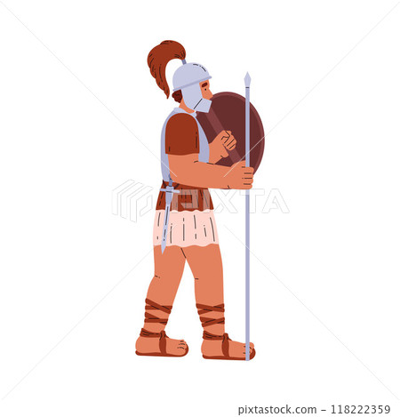 Vector illustration depicting a knight armed with a spear and shield on a white background 118222359