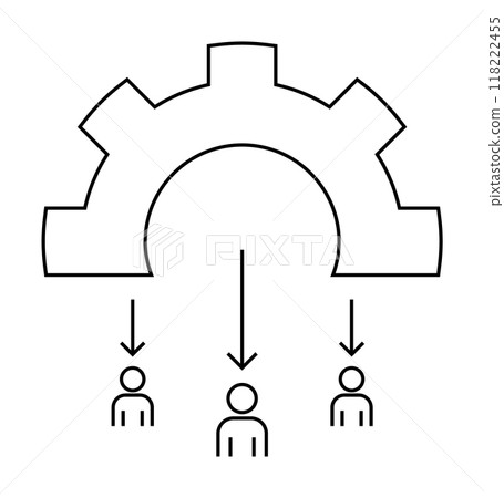 This image shows three people under a large gear, symbolizing a management structure. The topic covers teamwork, leadership, business organization, operational efficiency, and hierarchy. This image shows three people under a large gear, symbolizing a management structure. The topic covers teamwork, leadership, business organization, operational efficiency, and hierarchy. 118222455