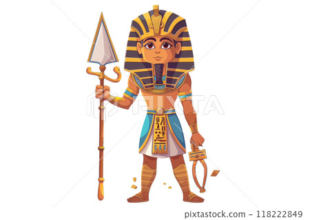 Ancient Egyptian Pharaoh's Guard: A well-armed guard from the Pharaoh's army, dressed in Egyptian regalia and holding a mace. 118222849