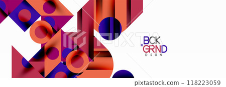 Trendy colorful circles, lines, arrows, triangles and other geometric shapes. Vector Illustration For Wallpaper, Banner, Background, Card, Book Illustration, landing page Trendy colorful circles, lines, arrows, triangles and other geometric shapes. Vector Illustration For Wallpaper, Banner, Background, Card, Book Illustration, landing page 118223059