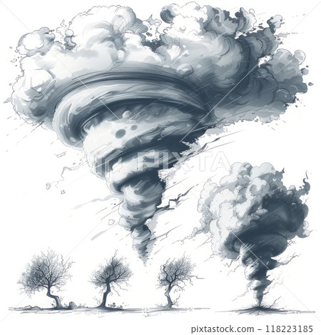 stages of tornado formation: from clouds to funnel clouds. 118223185