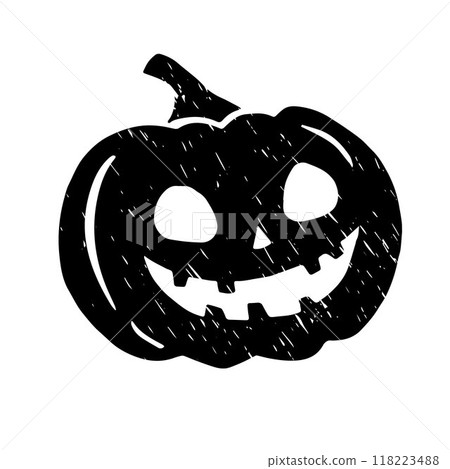 Hand drawn black textured pumpkin illustration. Spooky smiling jack o lantern. Halloween symbol, decorative gourd. Autumn holiday icon, single vector object. Isolated hand drawn clipart. Hand drawn black textured pumpkin illustration. Spooky smiling jack o lantern. Halloween symbol, decorative gourd. Autumn holiday icon, single vector object. Isolated hand drawn clipart. 118223488