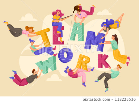 Man and Woman Dream Team Worker with Letters Vector Illustration Man and Woman Dream Team Worker with Letters Vector Illustration 118223536