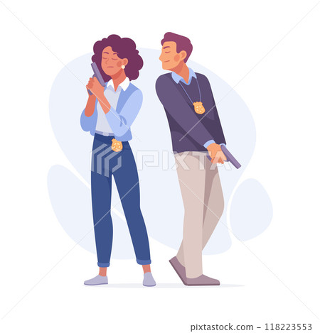 Inspecting Detective Man and Woman Character Investigating Case Vector Illustration Inspecting Detective Man and Woman Character Investigating Case Vector Illustration 118223553