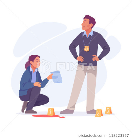 Inspecting Detective Man and Woman Character Investigating Case Vector Illustration 118223557
