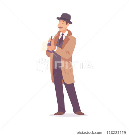 Inspecting Detective Man Character Write Notes Investigating Case Vector Illustration 118223559