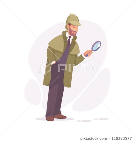 Inspecting Detective Man Character with Magnifier Investigating Case Vector Illustration Inspecting Detective Man Character with Magnifier Investigating Case Vector Illustration 118223577