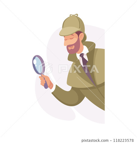 Inspecting Detective Man Character with Magnifier Investigating Case Vector Illustration 118223578
