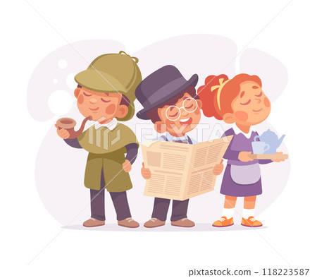 Inspecting Detective Boy Character Investigating Case Vector Illustration 118223587
