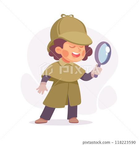 Inspecting Detective Girl Character with Magnifier Investigating Case Vector Illustration 118223590