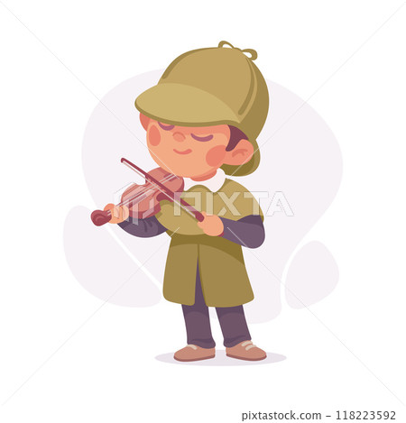 Inspecting Detective Boy Character Play Violin Investigating Case Vector Illustration 118223592