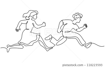 Man and woman runs very fast and hurry. People in Stress Work Man and woman runs very fast and hurry. People in Stress Work 118223593