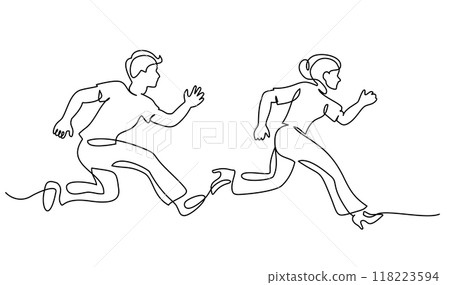 Man and woman runs very fast and hurry. People in Stress Work Man and woman runs very fast and hurry. People in Stress Work 118223594