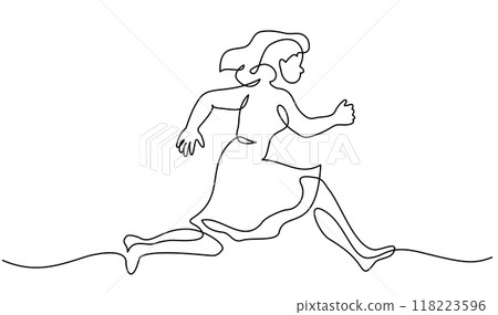 Girl or woman running, hurrying and rushing forward to aims and aspirations to succeed. F Girl or woman running, hurrying and rushing forward to aims and aspirations to succeed. F 118223596
