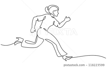Girl or woman running, hurrying and rushing forward to aims and aspirations to succeed. F 118223599