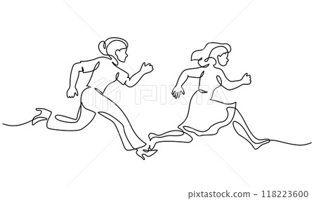 Two girls or women run very fast and hurry. People in Stress Work Situation 118223600