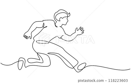 Boy or man running, hurrying and rushing forward to aims and aspirations to succeed. 118223603
