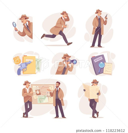 Inspecting Detective Man Character Investigating Case Vector Set Inspecting Detective Man Character Investigating Case Vector Set 118223612