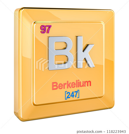 Berkelium Bk, chemical element sign with number 97 in periodic table. 3D rendering 118223943