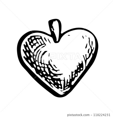 A heart-shaped pendant. Jewelry. A black and white vector graphic illustration made by hand. Isolate on a white background. The design element of a flyer,banner, poster. A heart-shaped pendant. Jewelry. A black and white vector graphic illustration made by hand. Isolate on a white background. The design element of a flyer,banner, poster. 118224231
