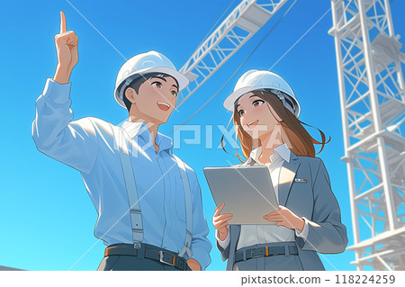 Designer and site manager attending a construction site_Precise illustration 3 118224259