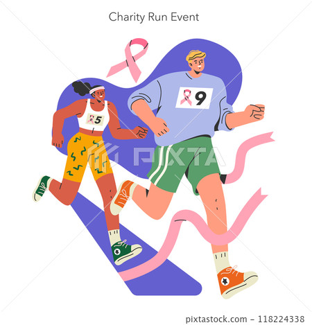 International Day of Charity illustration. Runners participate in a charitable marathon event. Advocacy for a cause through fitness and community involvement. Vector illustration. International Day of Charity illustration. Runners participate in a charitable marathon event. Advocacy for a cause through fitness and community involvement. Vector illustration. 118224338