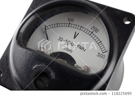 vintage ancient voltmeter isolated on white 118225095
