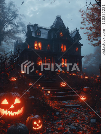 Haunted Mansion with Glowing Pumpkins 118225221