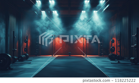 Atmospheric Gym Interior with Fog and Dramatic Lighting 118225222