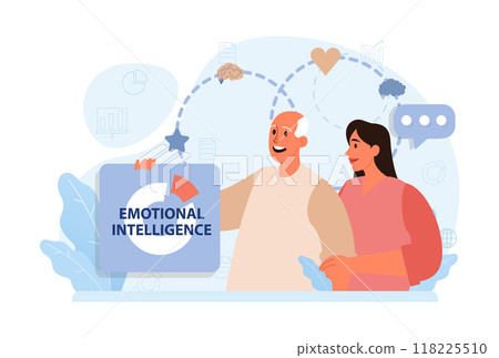 Emotional intelligence. Emotion balance and control skill. EQ development. Character with deep understanding of emotions and empathy. Self-regulation and awareness. Flat vector illustration Emotional intelligence. Emotion balance and control skill. EQ development. Character with deep understanding of emotions and empathy. Self-regulation and awareness. Flat vector illustration 118225510