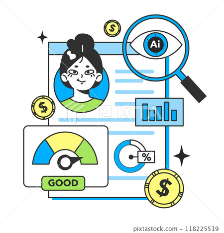 Banking industry automatization with artificial intelligence. Fintech development. Financial services neural network assistance. Digital economy, transaction and investment. Flat vector illustration Banking industry automatization with artificial intelligence. Fintech development. Financial services neural network assistance. Digital economy, transaction and investment. Flat vector illustration 118225519