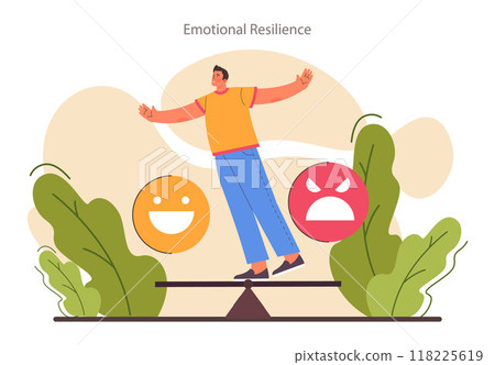 Emotional resilience. Emotion balance and regulation skill. EQ development. Deep understanding of emotions and empathy. Self-regulation and awareness. Flat vector illustration 118225619